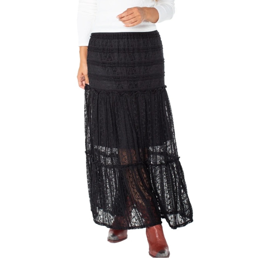 Celebrity Pink Women's Lace Tiered Midi Skirt